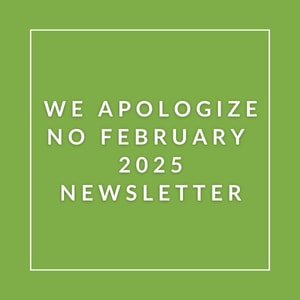 A green square with text apologizing for a newsletter.