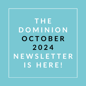 a white line on a blue background with the words the dominion october 2024 newsletter
