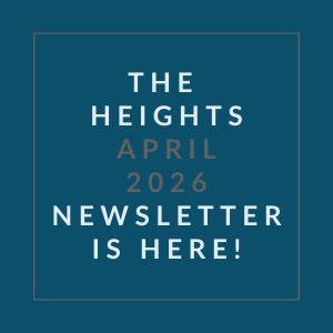 The image announces the availability of the Heights April 2026 newsletter.