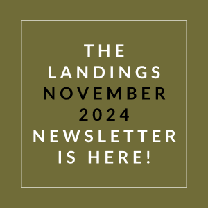 a green background with white text and the words the landings october 2024 newsletter