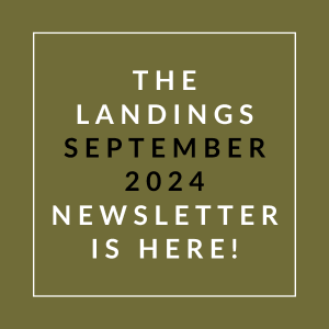 a green background with white text and the words the landings 2021 newsletter is here