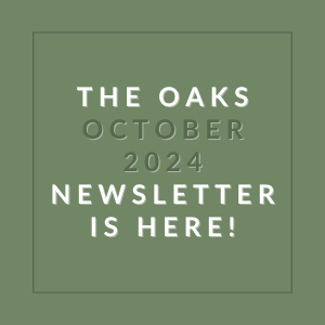 a green background with white text and the oaks october 2024 newsletter is here