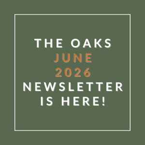 The image announces the availability of The Oaks June 2026 Newsletter.