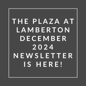 The image announces the release of the Plaza at Lamberton's newsletter for December 2024.