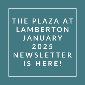 The image announces the release of the Plaza at Lamberton January 2025 newsletter.