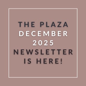 The image announces the availability of The Plaza December 2025 Newsletter.