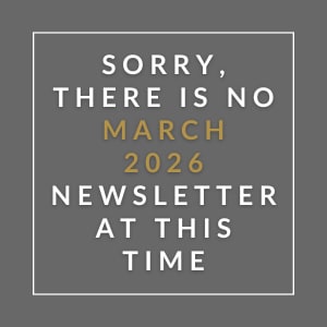 The image displays a message apologizing for the absence of a March 2026 newsletter.