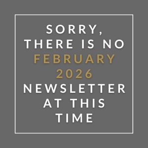 The image displays a message apologizing for the absence of a February 2026 newsletter.