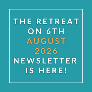 The image announces the availability of a newsletter for a retreat on August 6th, 2026.