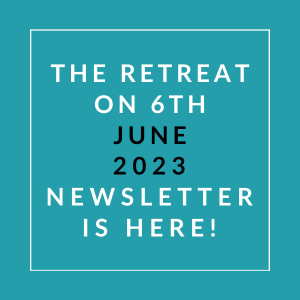 a teal background with a white box with the words the retreat on 6th june