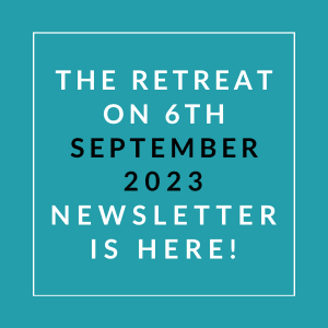 a teal background with a white box with the words the retreat on 6th sept