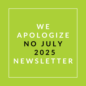 A green background with text apologizing for a newsletter.