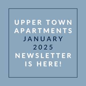 The image is a cover of the Upper Town Apartments January 2025 newsletter.