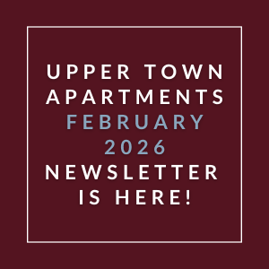 The image is a cover of the Upper Town Apartments January 2026 newsletter.