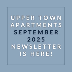 The image is a cover page of the Upper Town Apartments September 2025 newsletter.
