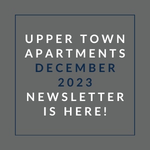 a grey background with white text and the words upper town apartments december 23 23