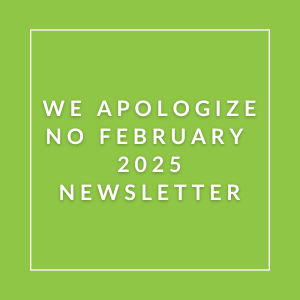 A green square with white text apologizing for a newsletter.