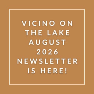 The image announces the Vicino on the Lake 2026 newsletter.