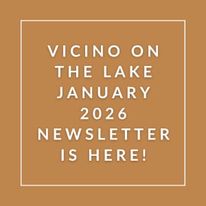 The image is promoting a newsletter for Vicino on the Lake in January 2026.