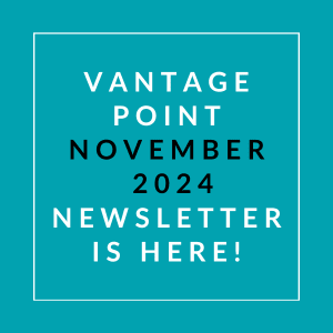 a white line on a blue background with the words vantage point october 2024 newsletter