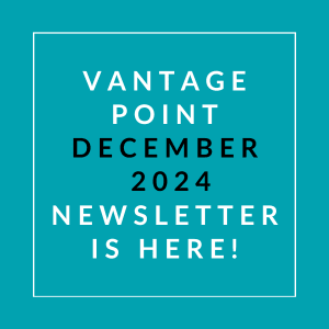 a white line on a blue background with the words vantage point december 2024 newsletter