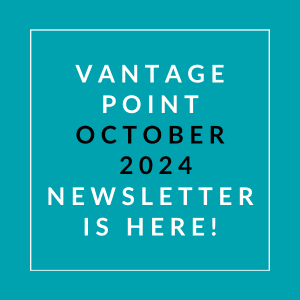 a white line on a blue background with the words vantage point october 2024 newsletter