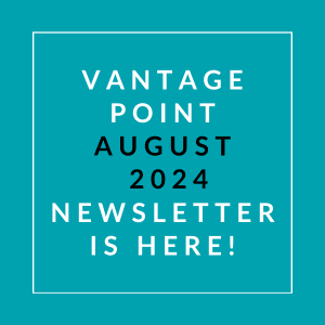 a white line on a blue background with the words vantage point august 2024 newsletter