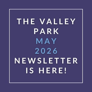 The image announces the availability of the Valley Park April 2026 newsletter.