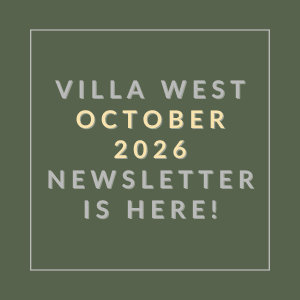 The image announces the availability of the Villa West October 2026 newsletter.