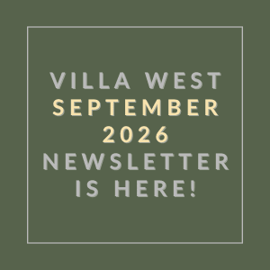 A green square with text announcing the availability of the Villa West September 2026 newsletter.