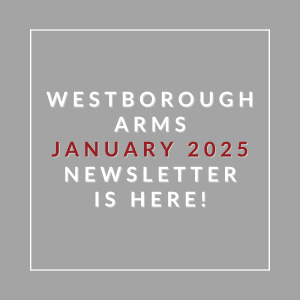 A grey square with text announcing the Westborough Arms January 2025 newsletter.