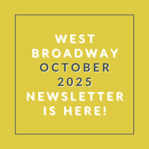 a yellow background with the words west broadway october 23 newspaper is here