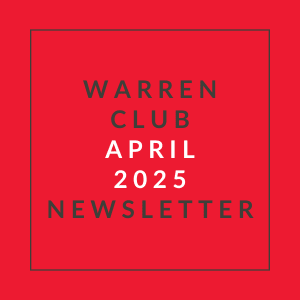 A red cover of the Warren Club April 2025 newsletter.
