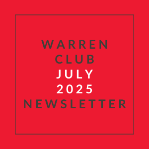 A red cover of the Warren Club July 2025 newsletter.