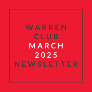 A red cover of the Warren Club March 2025 Newsletter.