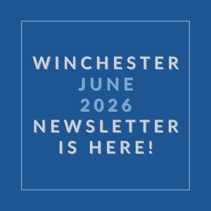 A blue background with white text announcing the Winchester June 2026 newsletter.
