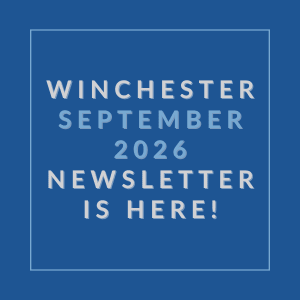 A blue background with white text announcing the Winchester September 2026 newsletter.