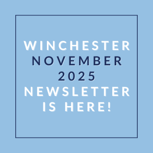 A blue square with text announcing the Winchester November 2025 Newsletter.