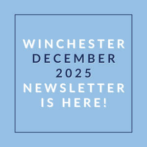 A blue square with text announcing the Winchester December 2025 Newsletter.