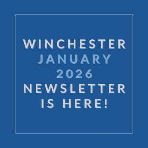 A blue square with white text announcing the Winchester January 2026 Newsletter.