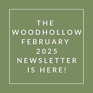 The image announces the availability of the Woodhollow February 2025 newsletter.