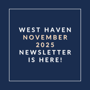 The image announces the availability of the West Haven November 2025 newsletter.