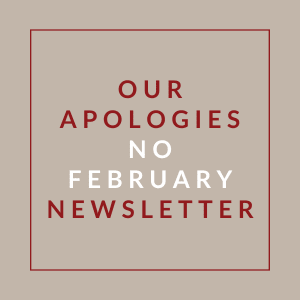 A message stating "Our Apologies No February Newsletter" is displayed.