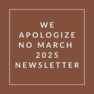 The image is a newsletter cover with a message of apology for the year 2025.
