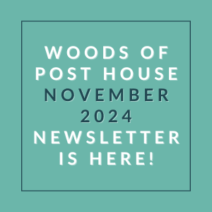 a picture of a post house with the words woods of post house october 2024