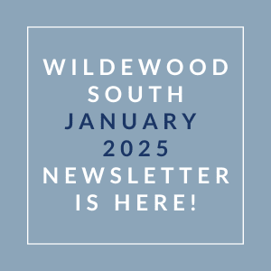 A blue square with text announcing the Wildewood South January 2025 newsletter.