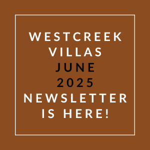The image is a cover of the Westcreek Villas June 2025 newsletter.