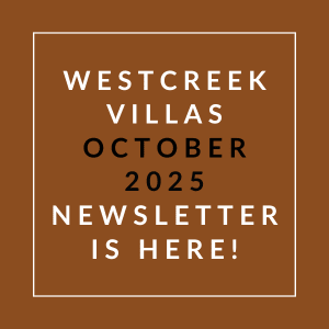 The image announces the availability of the Westcreek Villas October 2025 newsletter.