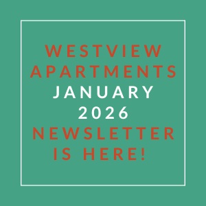A green square with text announcing the Westview Apartments January 2026 newsletter.