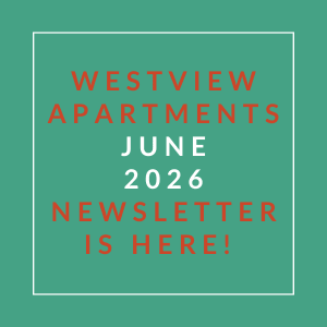 The image is a cover of the Westview Apartments June 2026 newsletter.